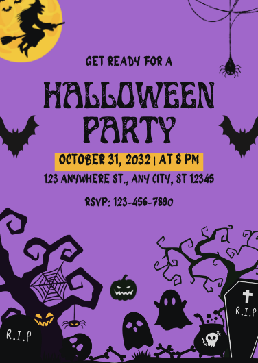 Purple and Black Playful Halloween Party Invitation Template