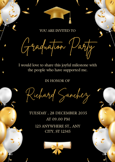 Black, Gold and Cream Graduation Party Invitation Template