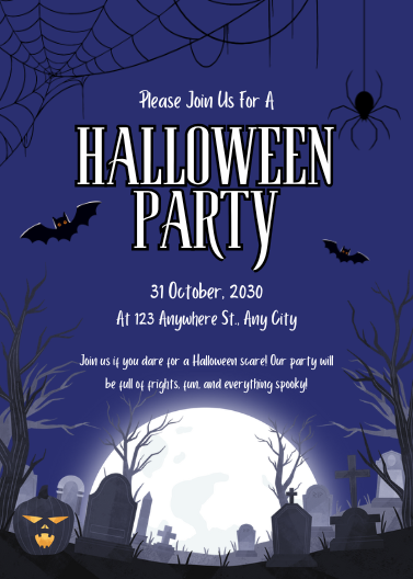 Graveyard & Full Moon Halloween Party Invitation