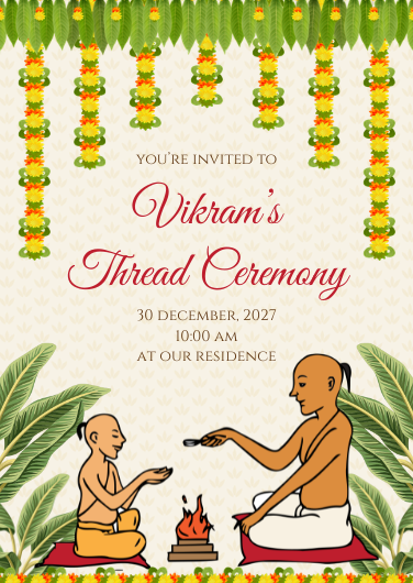 Green and Yellow Traditional Thread Ceremony Invitation