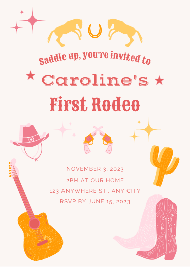 First Rodeo Cowgirl Birthday Party Invitation Template