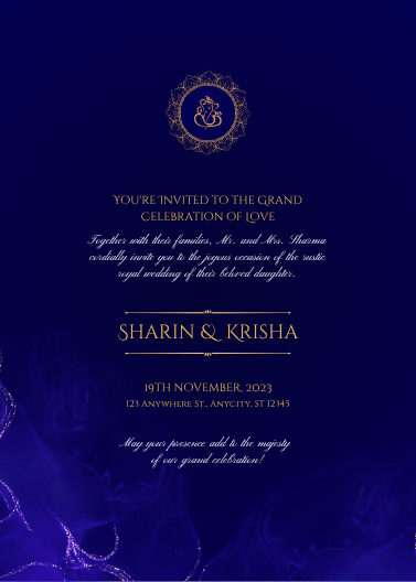 Blue and Gold Elegant Wedding Invitation Template