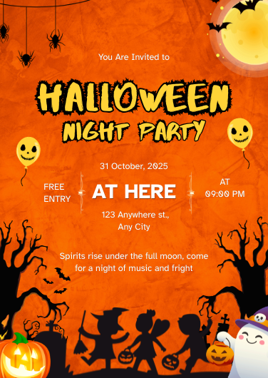 Orange and Black Halloween Night Party Invitation