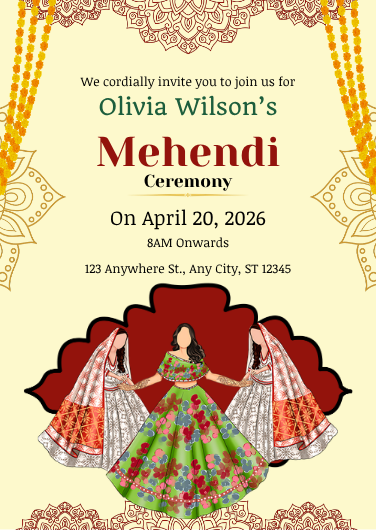 Green and Red Traditional Mehendi Ceremony Invitation