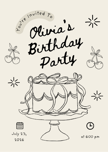 Black and Beige Illustrated Birthday Invitation Template