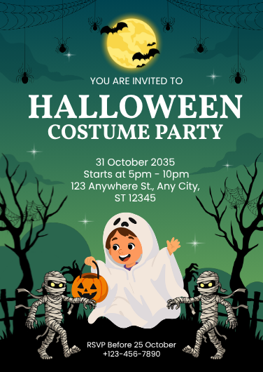 Teal & Green Playful Halloween Costume Party Invitation