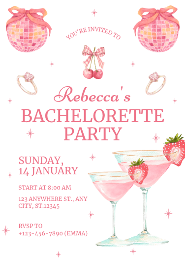 Pink Watercolor Bachelorette Party Invitation Template
