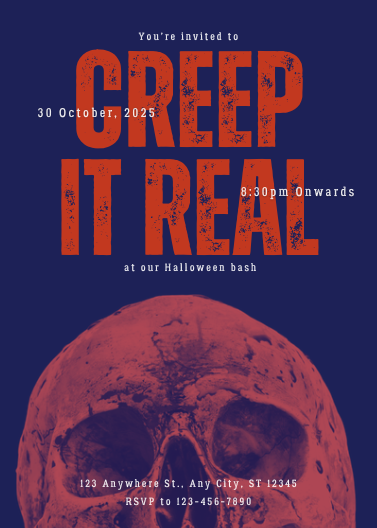 Blue and Orange Occult Skull Halloween Party Invitation