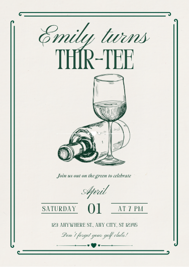 Green and White Vintage 30th Birthday Golf Invitation