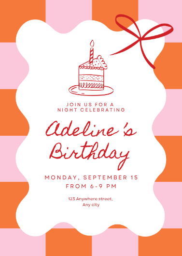 Orange and Pink Whimsical Birthday Invitation Template