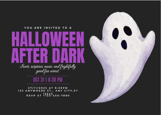 Purple and Black Spooky Halloween After Dark Invitation