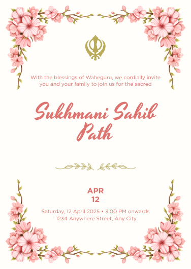 Pink Floral Sukhmani Sahib Path Invitation Template