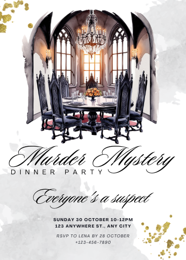 Watercolor Murder Mystery Dinner Party Invitation Design