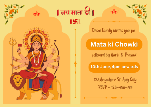 Traditional Orange and Yellow Mata ki Chowki Invitation