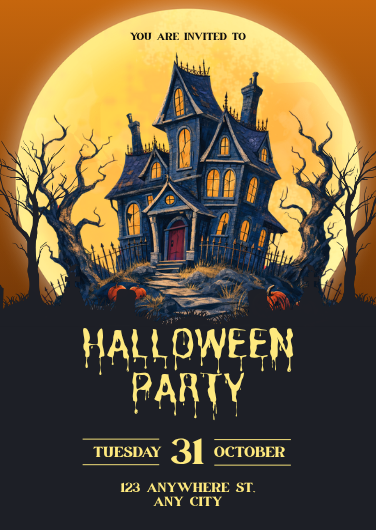 Illustrated Haunted House Halloween Party Invitation