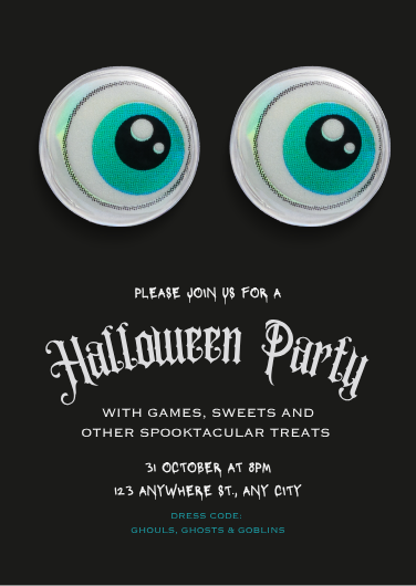Black Horror Eye Halloween Party Invitation