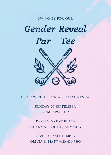 Pink and Blue Modern Par-Tee Golf Gender Reveal Invitation