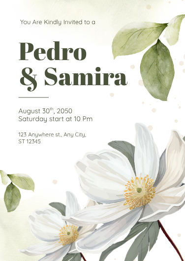Olive Green, Sage and Cream Watercolor Wedding Invitation
