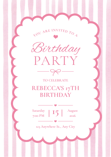 Pink and White Playful Birthday Invitation Template