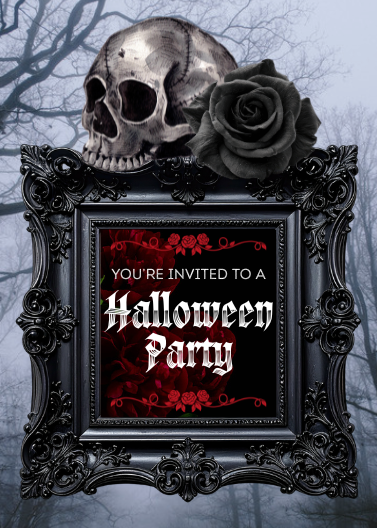 Black & Red Gothic Skull Halloween Party Invitation