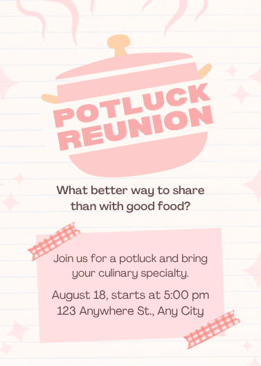 Pastel Pink Minimalist Potluck Reunion Invitation Template