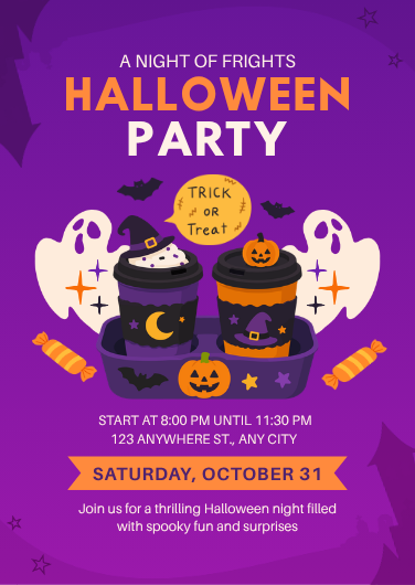 Playful Purple and Orange Halloween Party Invitation