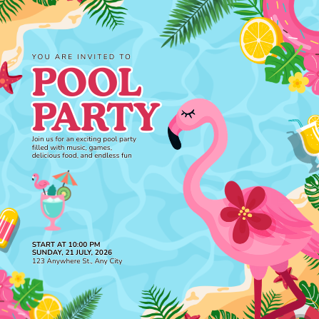 Pink, Blue, and Green Playful Pool Party Invitation