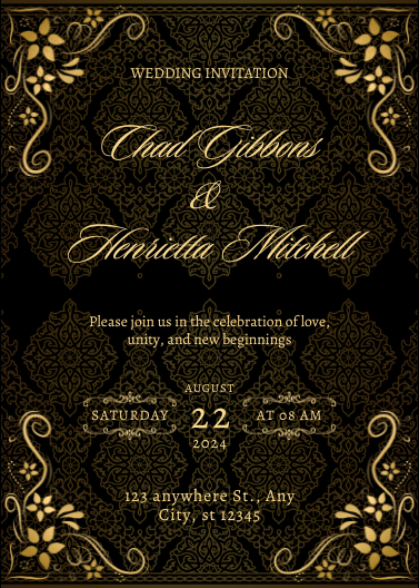Elegant Black and Gold Luxury Wedding Invitation Template
