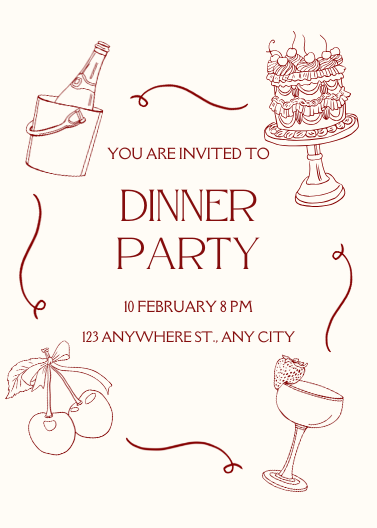 Red and Cream Illustrative Dinner Party Invitation Template