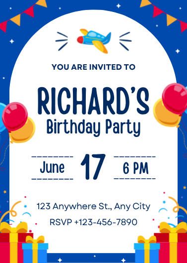 Blue & Yellow Playful Kids Birthday Party Invitation