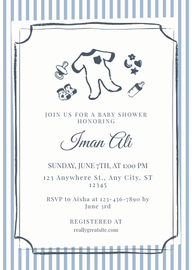 Blue and White Minimalist Baby Shower Invitation Template