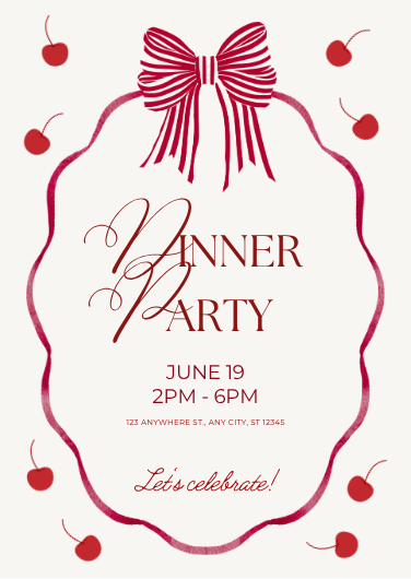 Red and White Cherry Theme Dinner Party Invitation