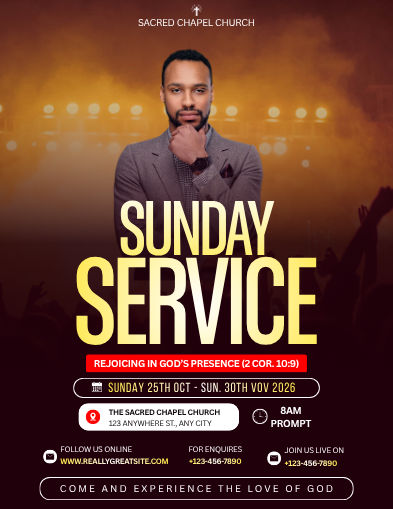 Orange & Black Modern Sunday Service Poster Design