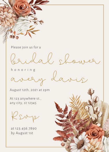 Elegant Gold Floral Bridal Shower Invitation Template