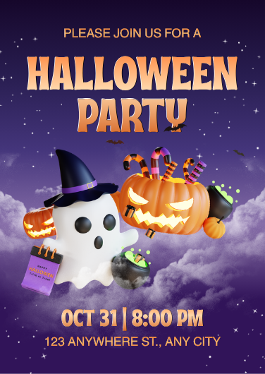3D Spooky Ghost & Pumpkin Halloween Party Invitation