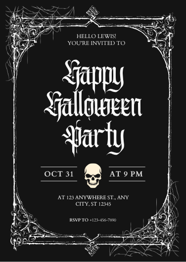 Black and White Gothic Halloween Party Invitation