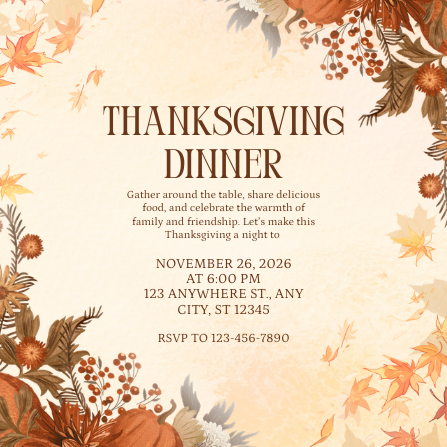 Brown and Orange Illustrated Thanksgiving Dinner Invite