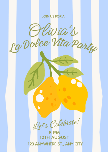 Blue and Yellow Lemon Themed Party Invitation Template