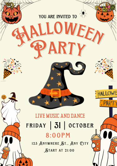 Orange Cream Illustrative Halloween Party Invitation