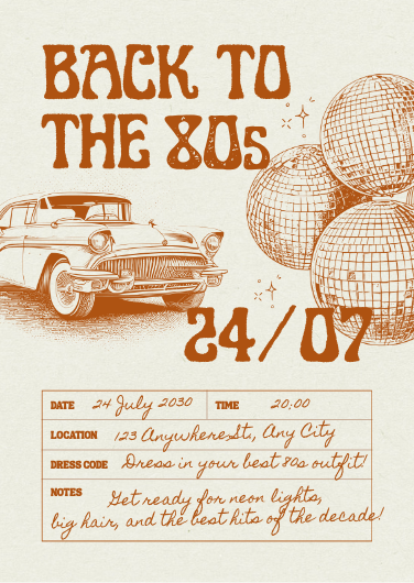 Beige Retro 80s Birthday Party Invitation Template