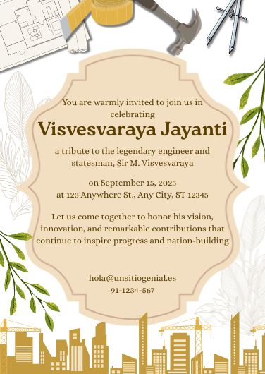 Gold Illustrated Visvesvaraya Jayanti Invitation