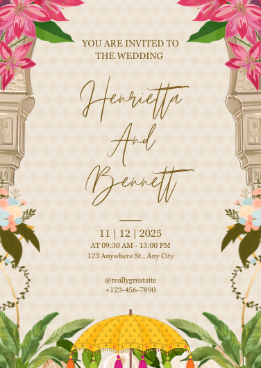 Pink and Green Classic Wedding Invitation Template