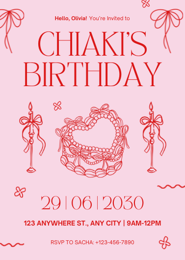 Pink and Red Illustrative Birthday Party Invitation