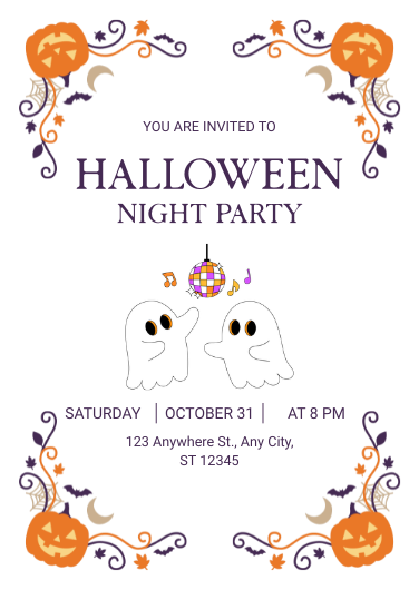 Playful Orange and Purple Halloween Party Invitation