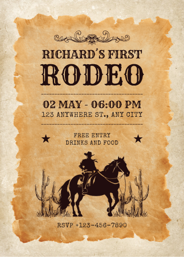 Vintage First Rodeo Birthday Invitation Template