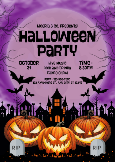Spooky Black and Purple Halloween Party Invitation Template