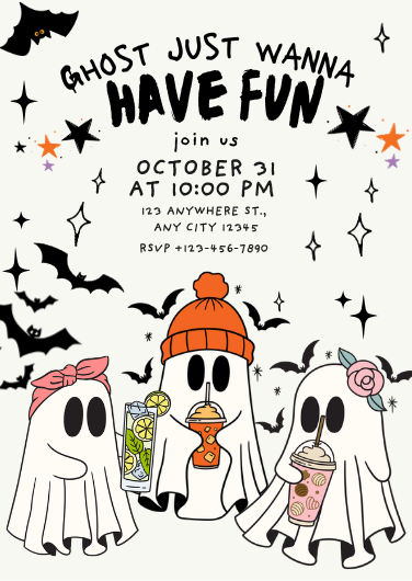 Cute Ghost Halloween Party Invitation Template