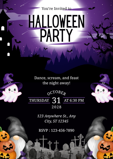 Purple and Black Spooky Halloween Party Invitation
