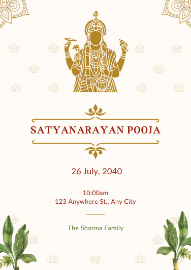 Traditional Gold and Green Pooja Invitation Template