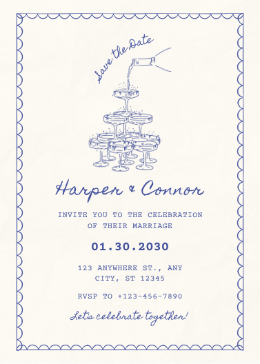 Blue Scalloped Border Save the Date Wedding Invitation